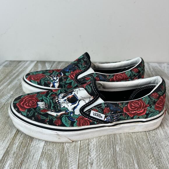 Vans Shoes Skater Skull And Roses Black And Red Unisex W Size 7 - Picture 1 of 7